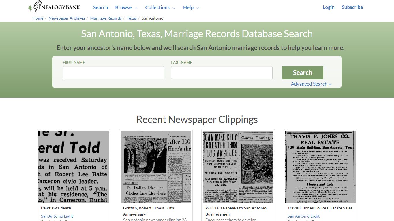 San Antonio, Texas, Marriage Records Online Search - GenealogyBank